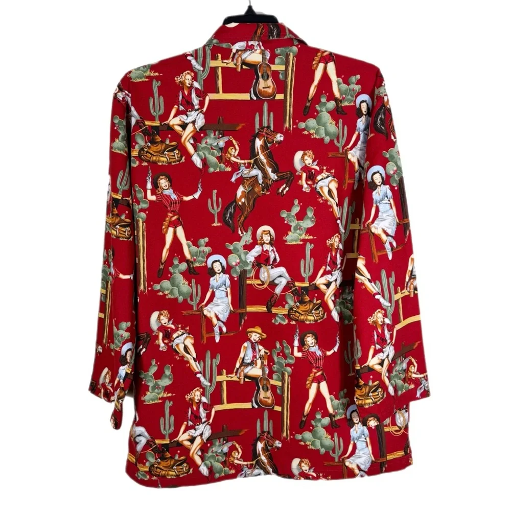 Original Cowboy Women’s Western Cotton Nightshirt XL Red Rockabilly Retro - Picture 7 of 10